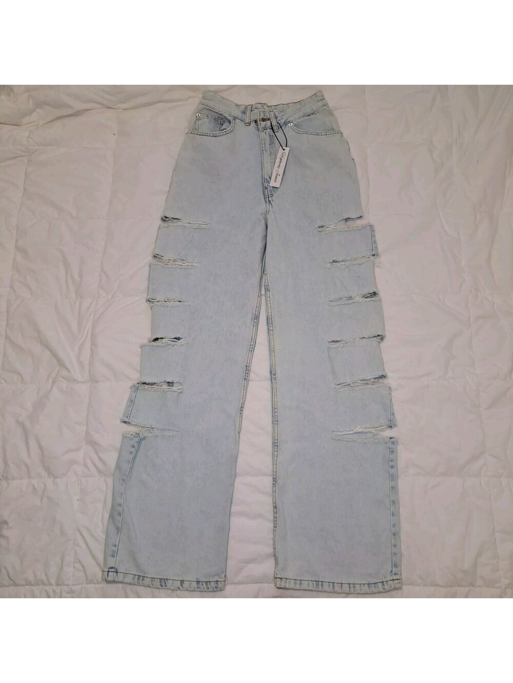 Distressed Destroyed Slashed Wide Leg Baggy High Rise Women's Sz 5 Light Wash